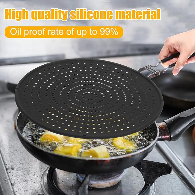 Tioncy 3 Pcs Silicone Splatter Screen for Frying Pan Grease Oil Splatter Collapsible Splash Guard Heat Resistant Multi Use for Baking and Cooking(Black) - Image 2