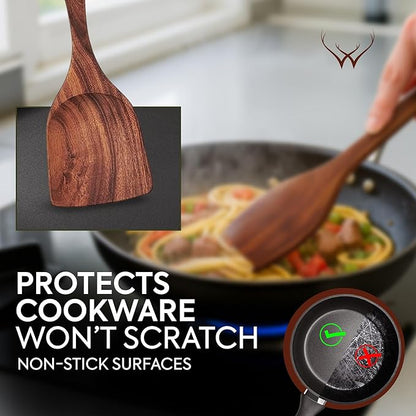 7 Pcs Teak Wooden Kitchen Utensils – Handcrafted Wooden Cooking Utensils Set with Holder, Elegant Wooden Spoons for Cooking & Timeless Utensil Set for Daily Use - Teak Utensils Set for Cooking - Image 5