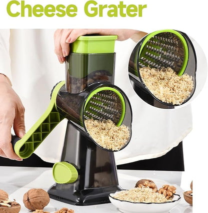 Rotary Cheese Grater with Handle Kitchen Shredder Slicer Grater Slicer Ice Shaver Cheese Vegetable Nuts Potato Zucchini Chocolate 3 Interchangeable Blades (Green TSP) - Image 7