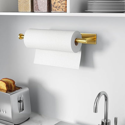 Paper Towel Holder - Self-Adhesive or Drilling, Gold, Wall Mounted, SUS304 Stainless Steel Kitchen Roll Dispenser Under Cabinet - Image 7