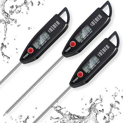 Copkim 3 Pcs Instant Read Meat Thermometer with Long Probe 9.65 Inch Kitchen Cooking Food Candy Waterproof Digital Thermometer for BBQ Water Milk Yogurt Liquid (Pointed,Black) by Copkim