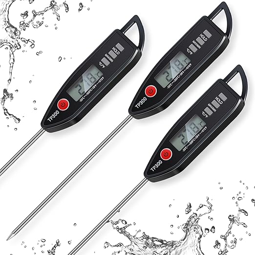Copkim 3 Pcs Instant Read Meat Thermometer with Long Probe 9.65 Inch Kitchen Cooking Food Candy Waterproof Digital Thermometer for BBQ Water Milk Yogurt Liquid (Pointed,Black) by Copkim
