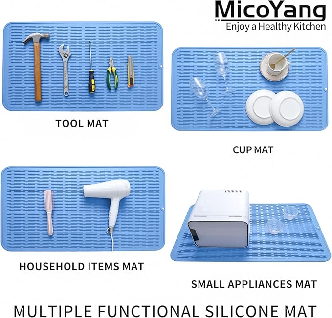 MicoYang Silicone Dish Drying Mat for Multiple Usage,Easy clean,Eco-friendly,Heat-resistant Silicone Mat for Kitchen Counter or Sink,Refrigerator or Drawer Liner Lichen BlueL 4XL 32 inches x 18 inches - Image 4
