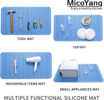 MicoYang Silicone Dish Drying Mat for Multiple Usage,Easy clean,Eco-friendly,Heat-resistant Silicone Mat for Kitchen Counter or Sink,Refrigerator or Drawer Liner Lichen BlueL 4XL 32 inches x 18 inches - Image 4