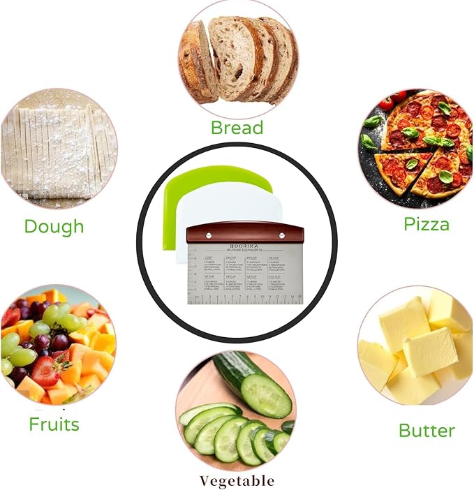 BOORIKA Dough Scraper & Bench Scraper Kitchen – Stainless Steel Sourdough Tools – Dough Cutter for Sourdough Bread, Pizza, and Flat Top Griddles – Chef Approved (Dark) - Image 5