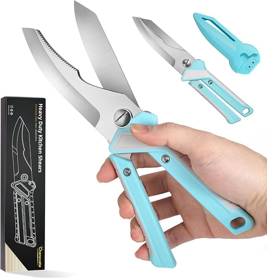 Chenovate® Heavy Duty Kitchen Scissors,Kitchen Shears with Knife & Scissor Switch Lock,Food Scissors Fit for Poultry Bones,Turkey,Meat Cutting,Veggies,Fish,Pizza(blue)