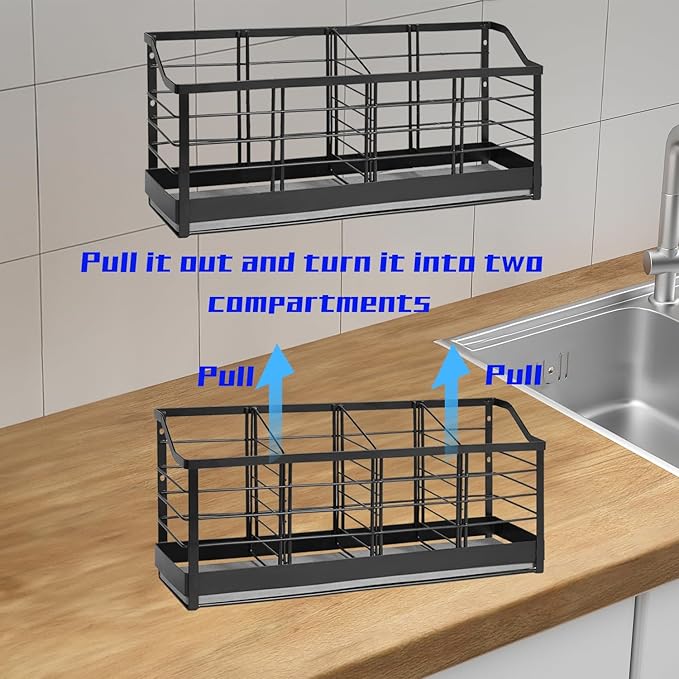 Large Kitchen Utensil Holder with Diatomite Base – Wall-Mountable Utensil Caddy with 4 Compartments – Fast-Drying Matte Black Utensil Organizer for Kitchen Countertop or Wall - Image 6