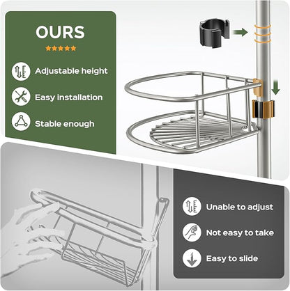 HAMITOR Corner Shower Caddy Tension Pole: 4-Tier Rust-Resistant Adjustable Bathroom Organizer Shelves - 47-121 Inch No-Drill Quick Installation - Space-Saving Storage for Renters Family - Silver Gray - Image 3