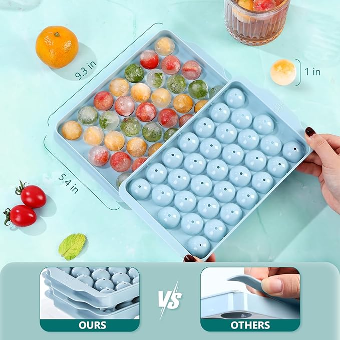 Optish Ice Cube Tray with Lid and Bin, 3 Pack Ice Trays for Freezer, 99 Pcs Round Ice Cube Mold, Ices Maker Bucket with Scoop for Cocktail, Coffee, Rv Accessories, Easy to Release (1 inch, Blue) - Image 2