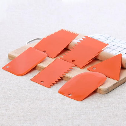 6pcs Cake Scraper Decorating Comb and Icing Smoother Reusable Bread Cream Pizza Cutter-Orange