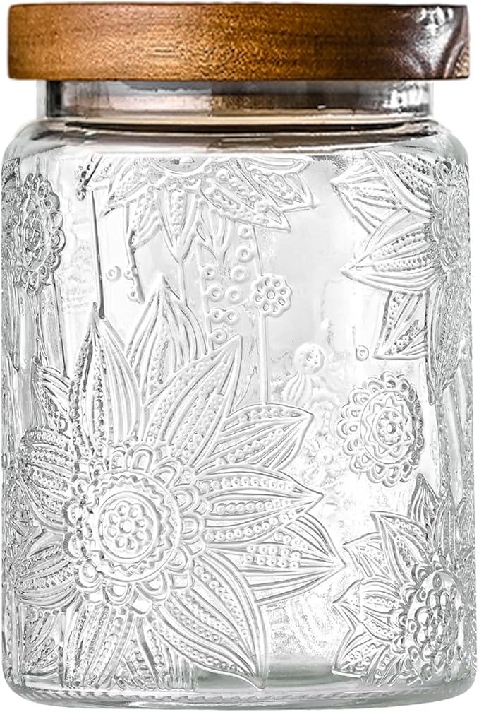 Adodeen 24oz Vintage Glass Canister With Lid Small Glass Jars Wide Mouth Mason Jars Airtight Coffee Canisters Kitchen Storage Containers For Sugar Tea Spice Flour Candy Cookie Cereal Cute Decorative by Unknown