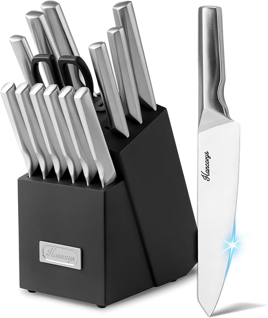 Kitchen Knife Set, Japanese Stainless Steel Knife Block Set with Built-in Sharpener, Sharp Knives with Non-slip Ergonomic Handle - Dishwasher Safe, Home Essential Gifts by EnergizeYourCooking