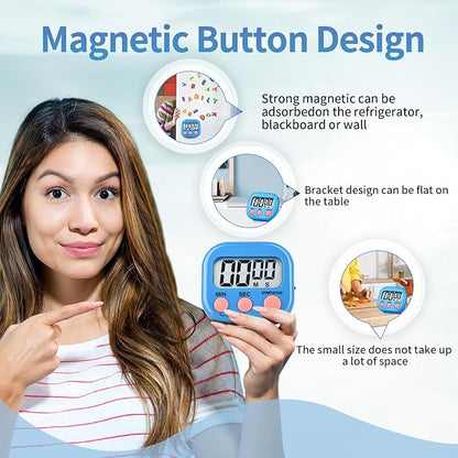 24 Pack Digital Kitchen Timer Magnetic Digital Timer with Big Display Loud Ring Cooking Timers for Kitchen Electronic Timer for Cooking, Bathing, Gym, Break Time, Classroom(6 Color)