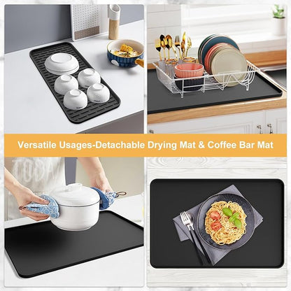 Silicone Coffee Mat, 24''x16'' Bar Mat with Detachable Dish Drying Mat - Fits Under Coffee Maker & Dish Rack - Image 8