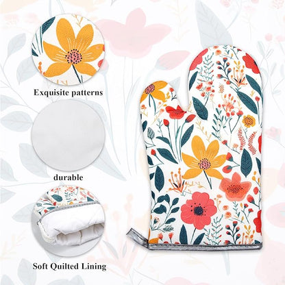 13 Pcs Kitchen Stuff Accessories Include 5 Cute Wooden Spoons & 2 Kitchen Oven Mitts & 2 Pot Holders & 2 Kitchen Apron & 2 Kitchen Towel,Gifts for Women