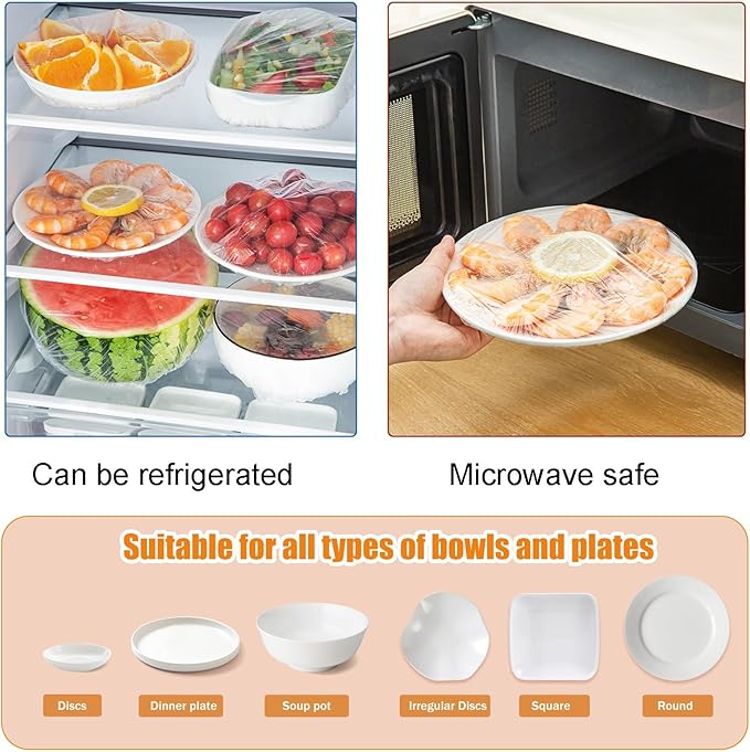 300PCS Plastic Elastic Bowl Covers Reusable,Food Storage Covers with Elastic Bowl Covers for Leftover, Plastic Covers for Bowls Fresh Keeping Bags for Family Outdoor Picnic (300-PCS) - Image 4