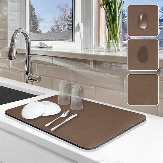 Dish Drying Mat for Kitchen Counter, 12"x19" Dish Drying Pad with Non-slip Rubber Backed, Hide Stain Anti Absorbent for Kitchen Counter, Drying Mat for Coffee Machine Dish Rack (Brown) by Etomiel