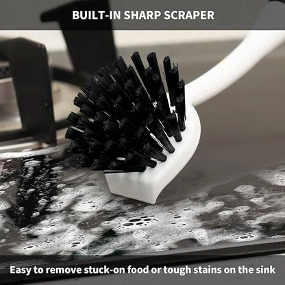 Dish Brush with Handle, 2 Pack Scrub Brushes with Built-in Scraper for Cleaning Kitchen, Pots, Pans and Sink, Scrubber Washing Tools, Black - Image 3