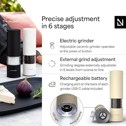 LARS NYSØM Electric Salt and Pepper Grinder Set I Automatic Salt and Pepper Mills with Adjustable Ceramic Grinder I USB Rechargeable Electric Spice Mill Set with LED Light (Brown/Beige) - Image 2