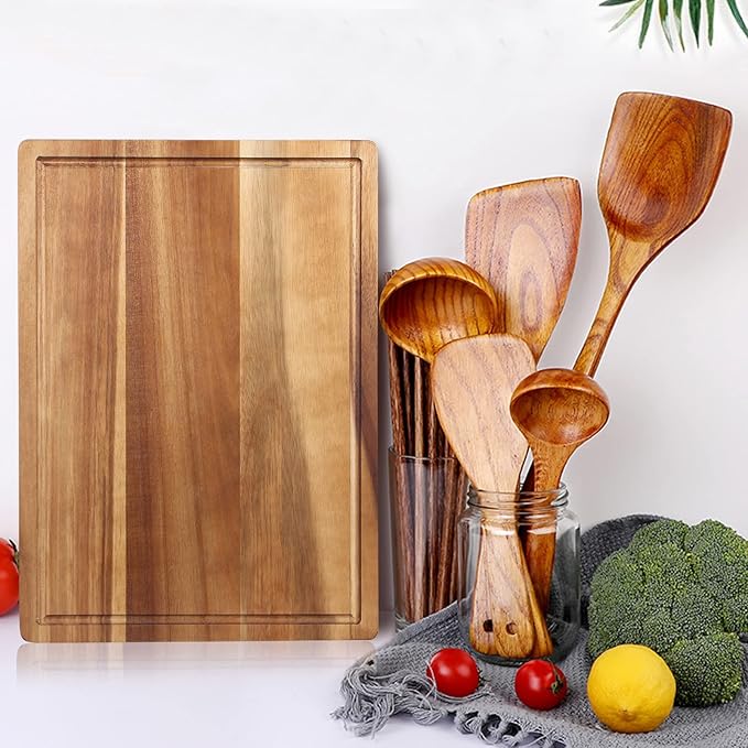 Solid Acacia Wood Cutting Boards for Kitchen Decor Wooden Charcuterie Board Meat Cheese Boards Butcher Block Pizza Bread Serving Board Hardwood Chopping Board Non Toxic Teak Small Cutting Boards - Image 4