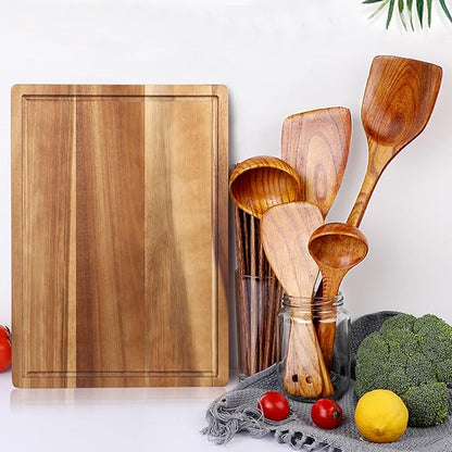 Solid Acacia Wood Cutting Boards for Kitchen Decor Wooden Charcuterie Board Meat Cheese Boards Butcher Block Pizza Bread Serving Board Hardwood Chopping Board Non Toxic Teak Small Cutting Boards - Image 4