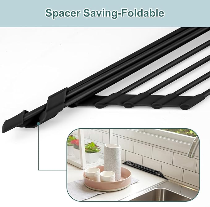 MERRYBOX Triangle Roll Up Dish Drying Rack Over The Sink, 2025 Anti-Rust Sink Drying Rack with Full Silicone Wrapped- Anti-Slip, Space Saving, Durable Organizer for Kitchen - Image 8