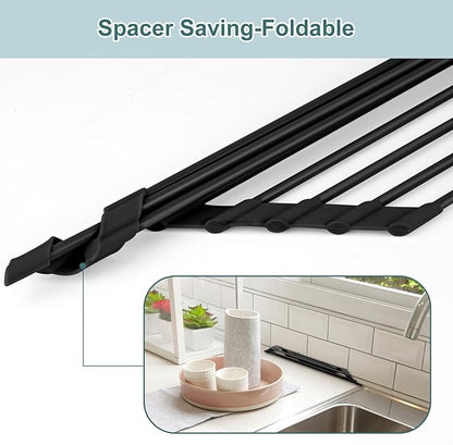 MERRYBOX Triangle Roll Up Dish Drying Rack Over The Sink, 2025 Anti-Rust Sink Drying Rack with Full Silicone Wrapped- Anti-Slip, Space Saving, Durable Organizer for Kitchen - Image 8