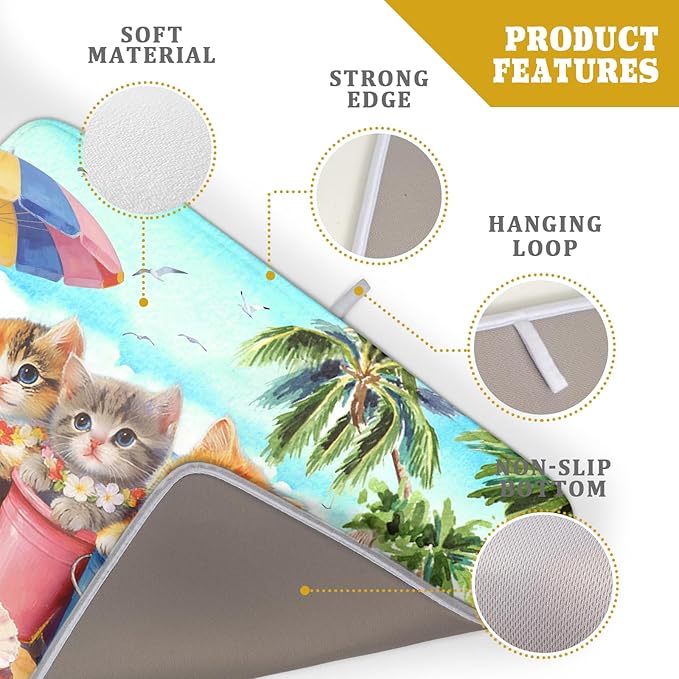 Lovely Cat Dish Drying Mat for Kitchen Counter Holiday Beach Absorbent Coffee Bar Mat 18 X 24 In - Image 4
