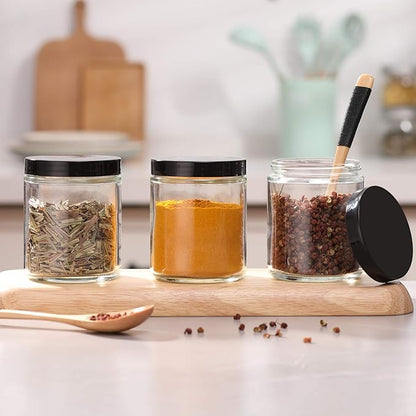 12 Pack, 8 OZ Clear Candle Jars For Making Candle, Thick Glass Jars with 12 Metal & 12 Plastic Lids - Empty Round Food Storage Containers, Canning Jar For Spice, Powder, Liquid, Sample - Food Grade - Image 5