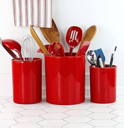 Reston Lloyd Multipurpose Utensil/Crock Holders Organize Wide Variety of Sizes of Utensils & Tools, Includes Extra Large, Large, & Miniature, Set of 3, Red