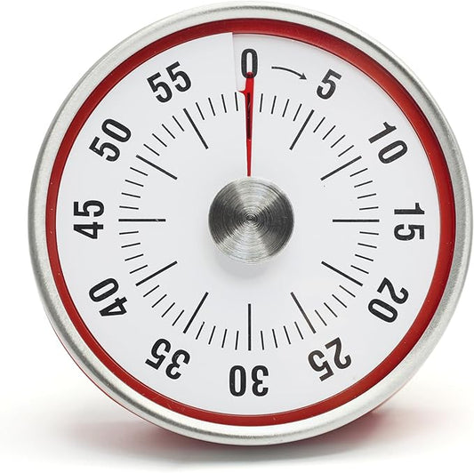 Kitchen Timer for Cooking,Chef Cooking Timer Clock,Visual Timers,60-Minute Countdown,Magnetic Base, Mechanical Clockwork,No Batteries Required,Ringer Alert,Timers for Kitchen/Study/Work/Gym,Red