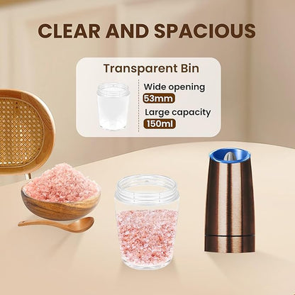 Gravity Electric Salt And Pepper Grinder Set, Automatic Salt And Pepper Grinder Set, Battery Powered (6 AAA Batteries Each), Adjustable Roughness, LED Light, 2 Pack, (Copper) - Image 5