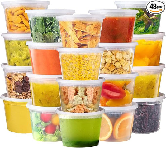 WGCC Deli Containers with Lids 16 oz - Disposable Soup Containers with Lids 48 Sets - Plastic Containers with Lid, Food Storage Containers with Lids, BPA Free/Microwave/Freezer/Dishwasher Safe