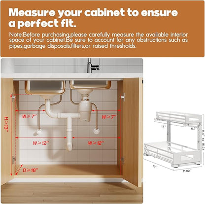 2-Pack 17"Deep Under Sink Organizer And Storage, 2-Tier L-Shaped Pull Out Cabinet Organizer with Upgraded Slide Rails, Height Adjustable Drawers for Kitchen&Bathroom, Extra-Large Storage Shelves–White - Image 2