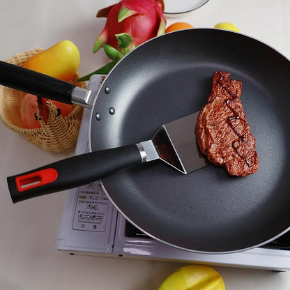 KLAQQED Spatula Set Stainless Steel Kitchen Metal Spatula for Cast Iron Skillet with Silicone Handle, Fish Spatula Turner Flipper for Pancake Burger Egg Cooking Spatulas BBQ Grill Griddle
