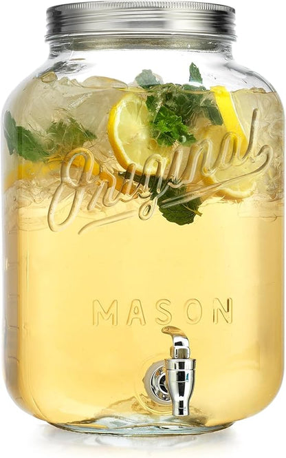 2 GALLON Glass Drink Dispensers for Parties, Original Mason Ice Beverage Dispensers, Glass Water Dispenser with Spigot, Laundry Detergent Dispenser, Lemonade Dispenser by MosJos