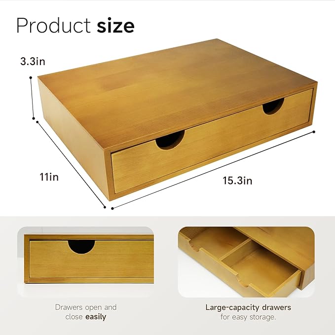 Coffee Pod 15" X 11" X 3" Natural Wood Countertop Organizer Drawer, Counter Top Espresso Tea Bag Station Storage Holder Box, Brown - Image 3