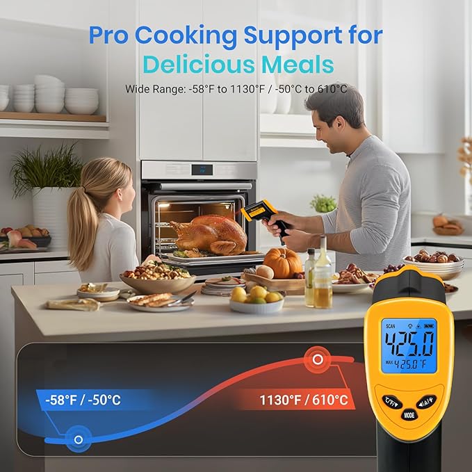 Etekcity Infrared Thermometer Laser Temperature Gun 1080, -58°F~ 1130°F for Meat Food Candy Pizza Oven, Heat Gun for Cooking, Kitchen, Fridge, Reptile, BBQ, HAVC, Adjustable Emissivity & Max Measure - Image 3