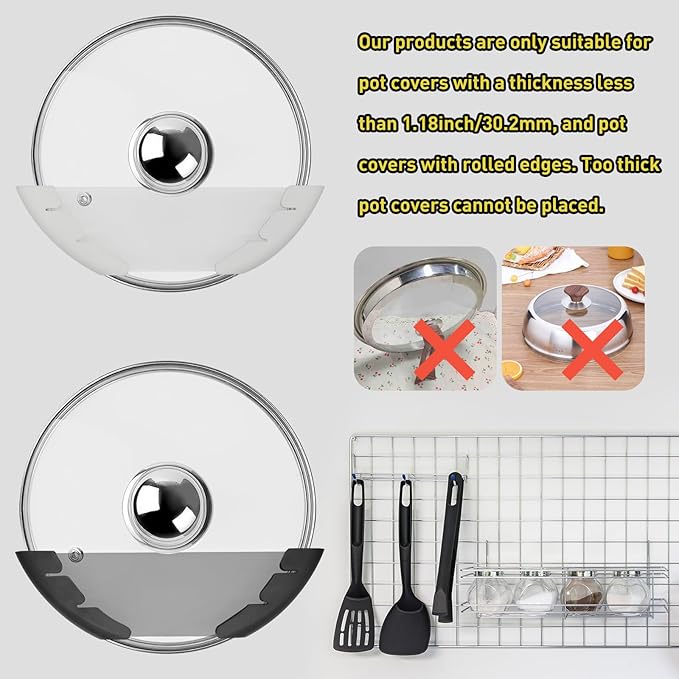 Universal Pot Lid Organizer for Cabinet, 5 Pcs Pan Lids Organizers Inside Cabinet Door Wall Mount Pots Top Storage Rack Holder for Kitchen, Fits 6" to 13.5" (5pcs black)