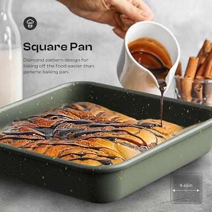 12-Piece Nonstick Baking Set, Non-Toxic Bakeware Sets with Baking Sheet, Cake Pan, Square Pan, Loaf Pan, Roasting Pan, Muffin Pan, Cookie Sheet, Cooling Rack & Kitchen Utensilss - Ceramic Coated Green - Image 6
