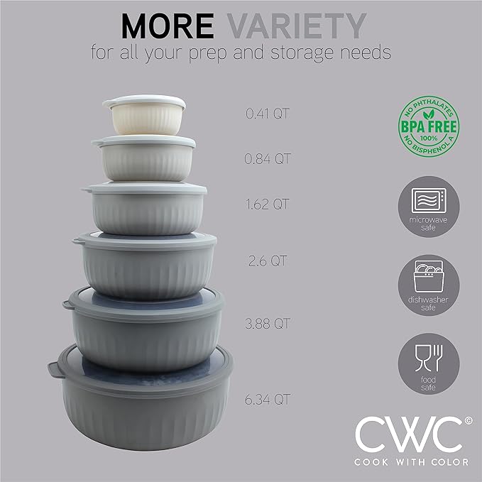 COOK WITH COLOR Prep Bowls with Lids- Wide and Deep Nesting Plastic Small Mixing Bowl Set with Lids, 12 Piece Set - Wide Bowls, Gray - Image 4