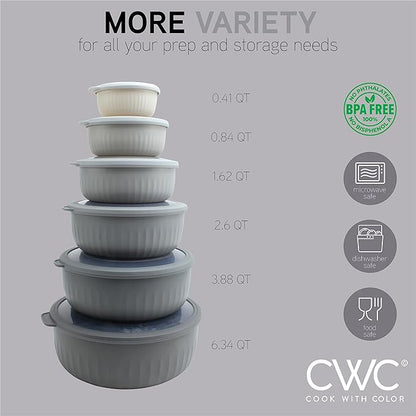 COOK WITH COLOR Prep Bowls with Lids- Wide and Deep Nesting Plastic Small Mixing Bowl Set with Lids, 12 Piece Set - Wide Bowls, Gray - Image 4
