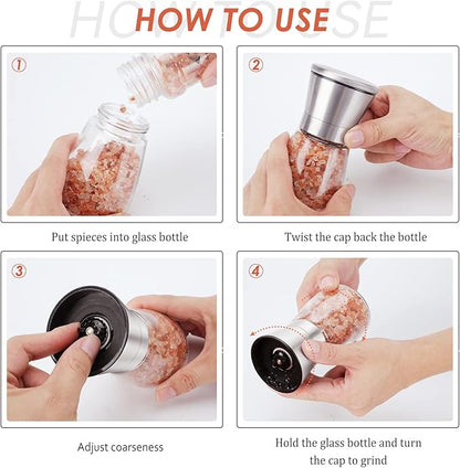 Ebaco Salt and Pepper Grinder Set - Refillable Grinder Adjustable Coarseness of Pepper Salt Spice Stainless Steel Mills Glass 6oz（2 Pack） - Image 7