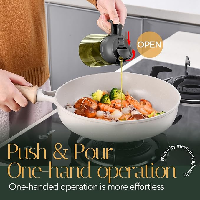 YARRAMATE 16oz/470ml Light-Blocking Dark Oil Sprayer for Cooking, 2 in 1 Olive Oil Dispenser Bottle for Kitchen, Premium Dark Green Glass Oil Bottle, Food-Grade Oil Mister for Air Fryer, BBQ (Black) - Image 5