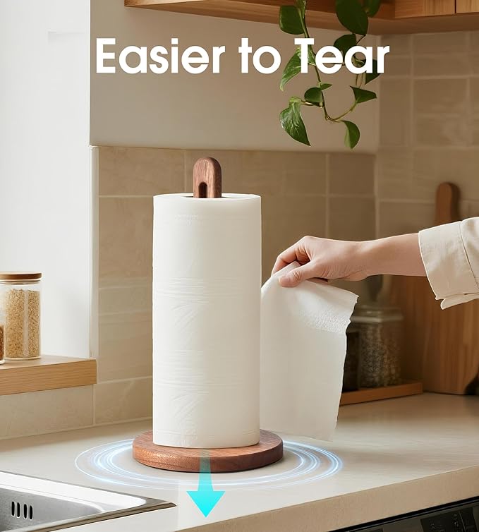 Acacia Wooden Paper Towel Holder Stand for Jumbo Roll - Stylish Kitchen Paper Rack Bathroom Towel Roll Stand Organizer, UA, Solid Wood Simply Standing Countertop Paper Roll Holder, Standard - Image 7