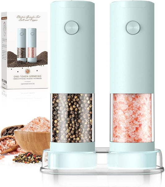 Electric Salt and Pepper Grinder Set Automatic Battery Pepper Mill Shakers Adjustable Coarseness Upgraded Larger Capacity with Led Home and Kitchen Appliances Birthday Gifts for Women Mom by ioion