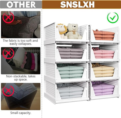 SNSLXH 5 Pack Stackable Closet Storage Basket, Multifunctional & Foldable Closet Organizer for Bathroom Kitchen Laundry Room Wardrobe Storage, Space-Saving Clothes Storage Drawer Organizer, White - Image 2