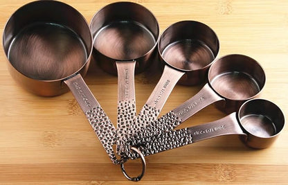 Copper Measuring Cups and Spoons Set, Metric & US Stainless Steel 5 Measuring Cups and 6 Measuring Spoons for Baking & Kitchen