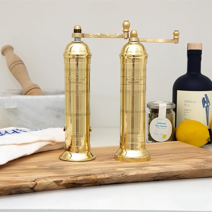 Alexander Home Original Greek Pepper Mill, 9-Inch Brass – European Manual Pepper Grinder Refillable