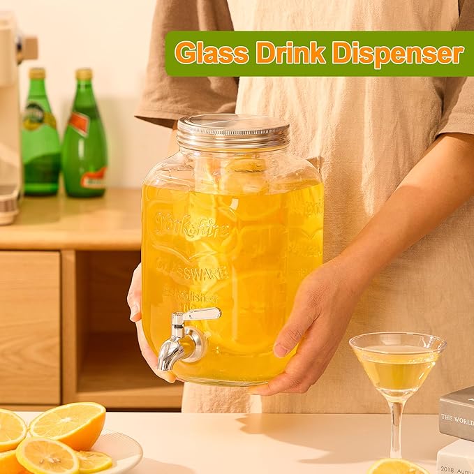 1 Gallon Beverage Dispenser, Glass Drink Dispensers for Parties, Fruit Infuser and Stainless Steel Spigot 100% Leakproof, Beverage Dispenser for Lemonade Sun Tea - Image 5